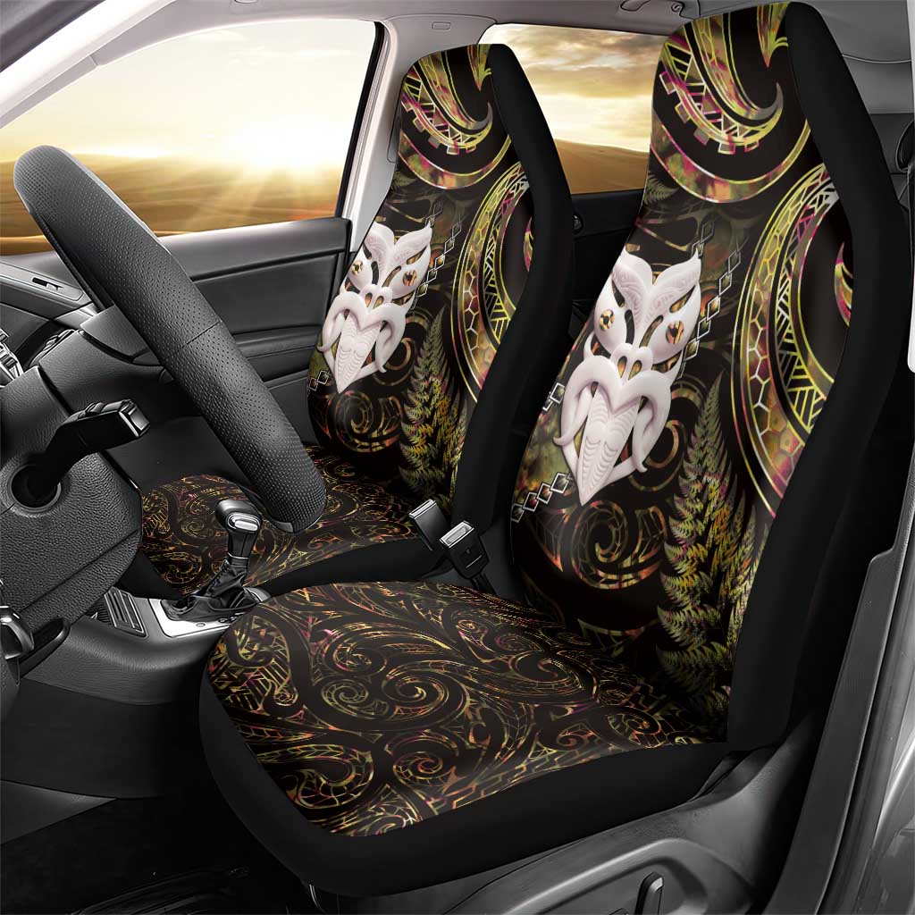 New Zealand Aotearoa Car Seat Cover Maori Wheku Paua Shell Glitter Gold LT05 - Polynesian Pride