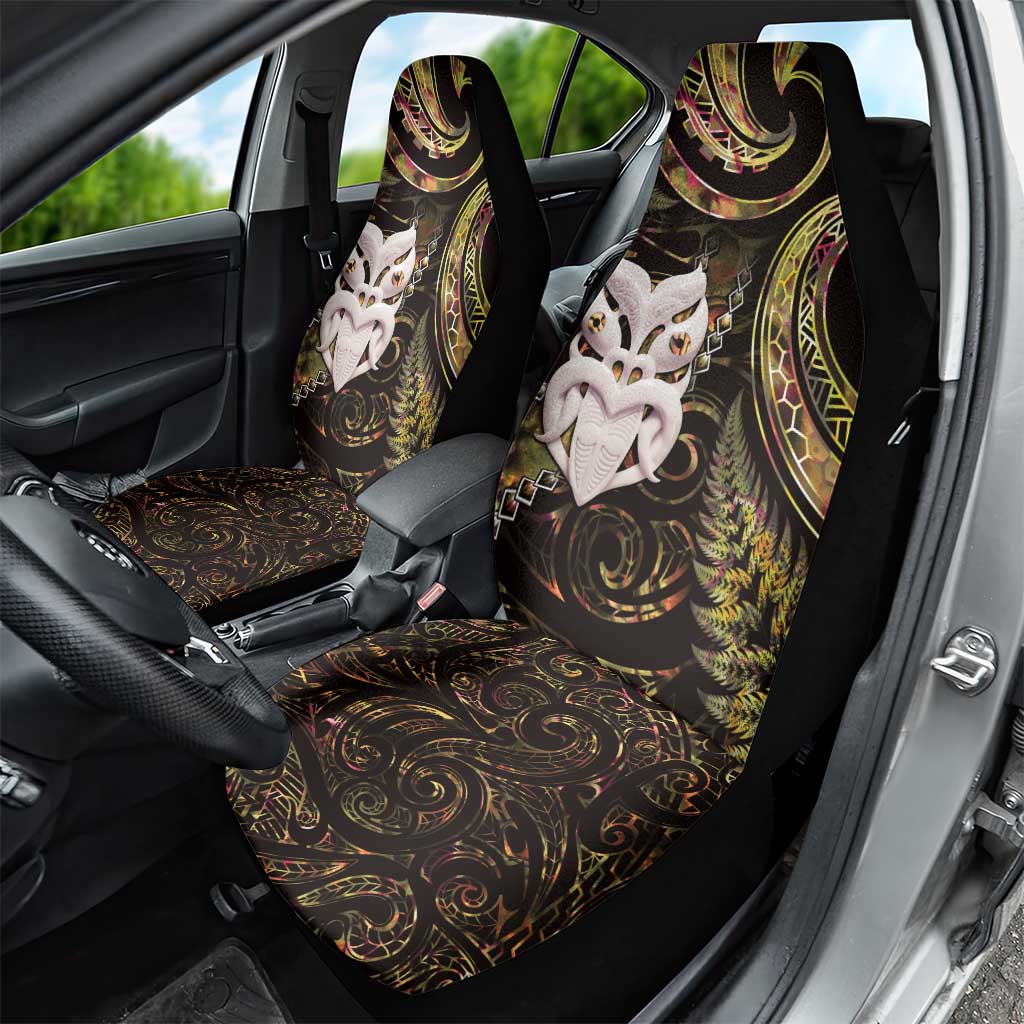 New Zealand Aotearoa Car Seat Cover Maori Wheku Paua Shell Glitter Gold LT05 - Polynesian Pride