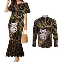 New Zealand Aotearoa Couples Matching Mermaid Dress and Long Sleeve Button Shirt Maori Wheku Paua Shell Glitter Gold LT05 Gold - Polynesian Pride