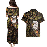 New Zealand Aotearoa Couples Matching Puletasi and Hawaiian Shirt Maori Wheku Paua Shell Glitter Gold LT05 - Polynesian Pride