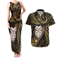 New Zealand Aotearoa Couples Matching Tank Maxi Dress and Hawaiian Shirt Maori Wheku Paua Shell Glitter Gold LT05 Gold - Polynesian Pride