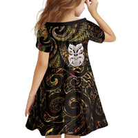 New Zealand Aotearoa Family Matching Off The Shoulder Long Sleeve Dress and Hawaiian Shirt Maori Wheku Paua Shell Glitter Gold LT05 - Polynesian Pride