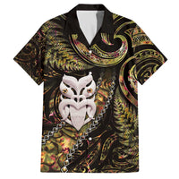 New Zealand Aotearoa Family Matching Off The Shoulder Long Sleeve Dress and Hawaiian Shirt Maori Wheku Paua Shell Glitter Gold LT05 Dad's Shirt - Short Sleeve Gold - Polynesian Pride