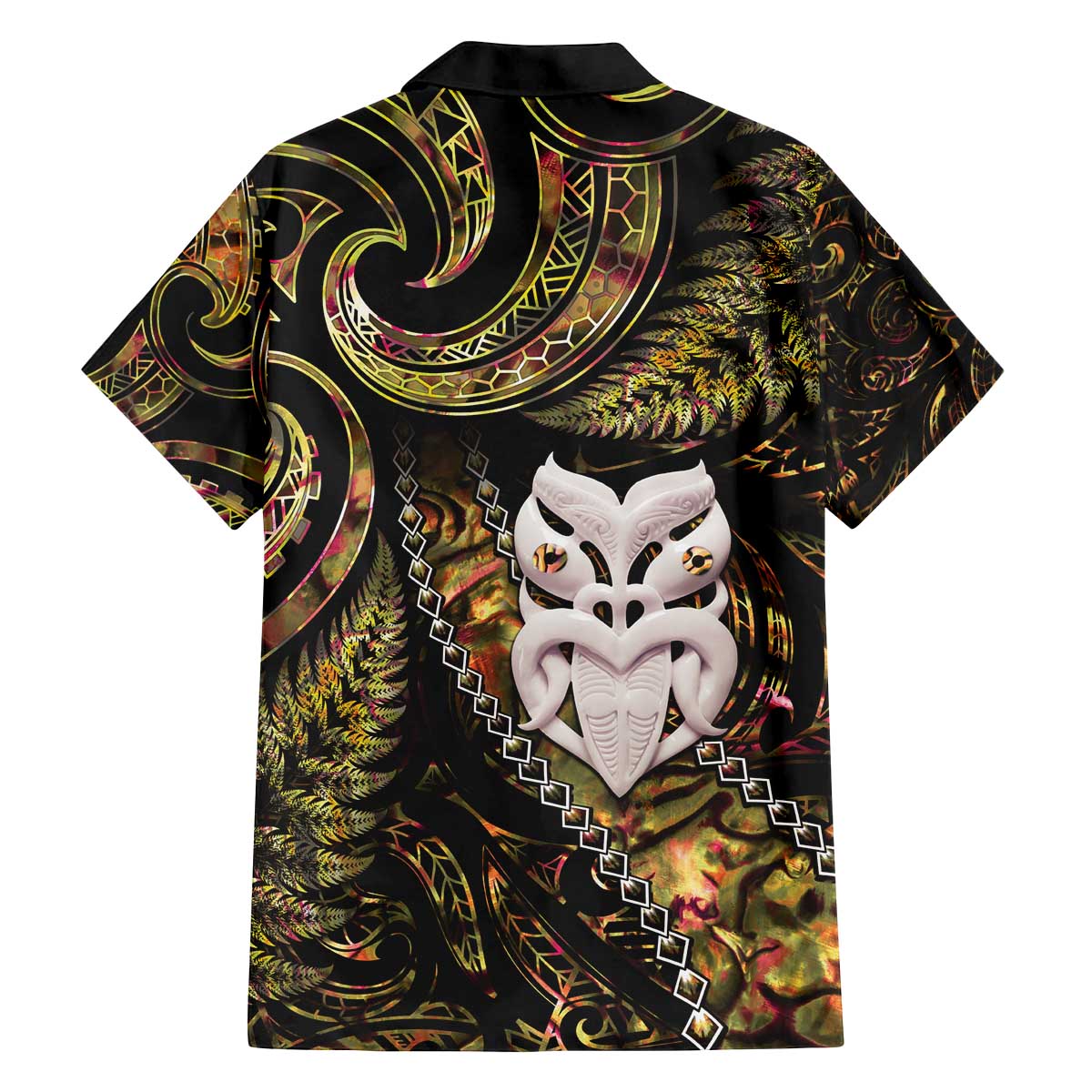 New Zealand Aotearoa Family Matching Off The Shoulder Long Sleeve Dress and Hawaiian Shirt Maori Wheku Paua Shell Glitter Gold LT05 - Polynesian Pride