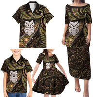 New Zealand Aotearoa Family Matching Puletasi and Hawaiian Shirt Maori Wheku Paua Shell Glitter Gold LT05 - Polynesian Pride
