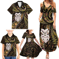 New Zealand Aotearoa Family Matching Summer Maxi Dress and Hawaiian Shirt Maori Wheku Paua Shell Glitter Gold LT05 - Polynesian Pride