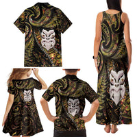 New Zealand Aotearoa Family Matching Tank Maxi Dress and Hawaiian Shirt Maori Wheku Paua Shell Glitter Gold LT05 - Polynesian Pride