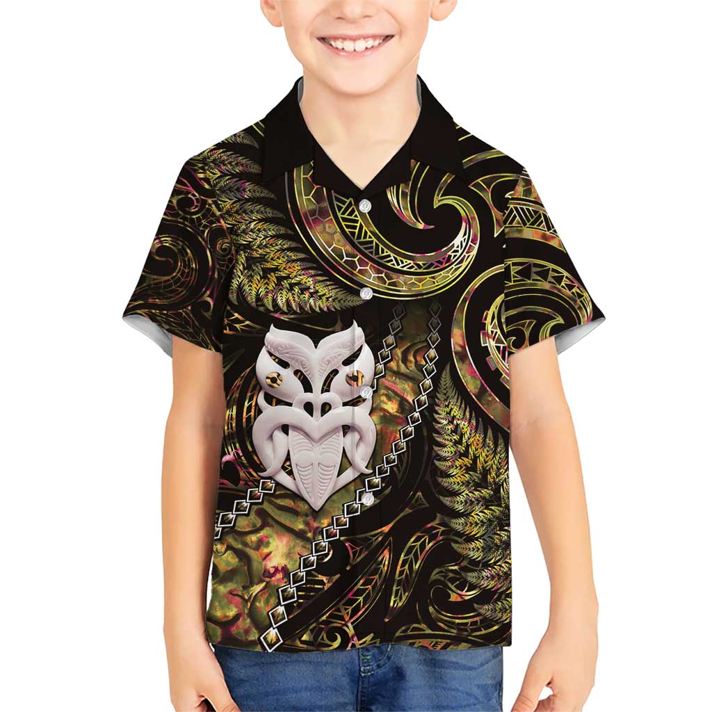 New Zealand Aotearoa Hawaiian Shirt Maori Wheku Paua Shell Glitter Gold