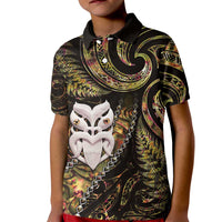 New Zealand Aotearoa Kid Polo Shirt Maori Wheku Paua Shell Glitter Gold LT05 Kid Gold - Polynesian Pride