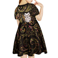 New Zealand Aotearoa Kid Short Sleeve Dress Maori Wheku Paua Shell Glitter Gold LT05 - Polynesian Pride