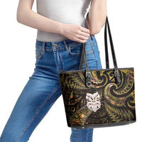 New Zealand Aotearoa Leather Tote Bag Maori Wheku Paua Shell Glitter Gold