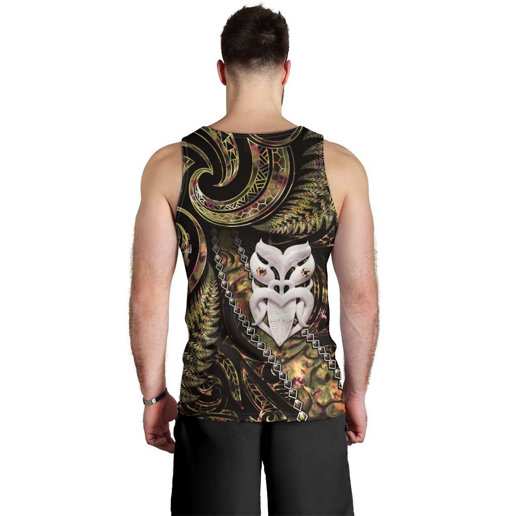 New Zealand Aotearoa Men Tank Top Maori Wheku Paua Shell Glitter Gold