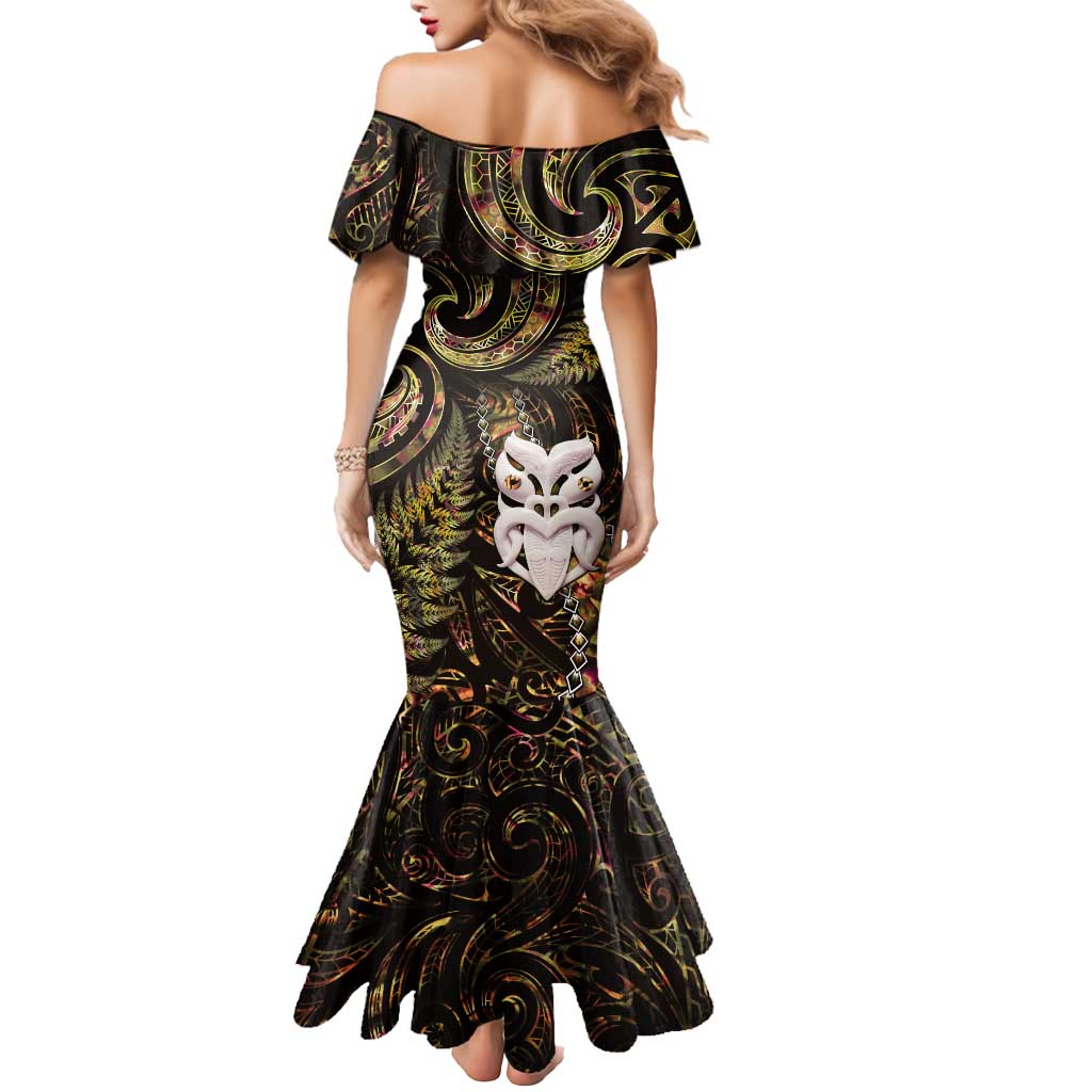 New Zealand Aotearoa Mermaid Dress Maori Wheku Paua Shell Glitter Gold LT05 - Polynesian Pride