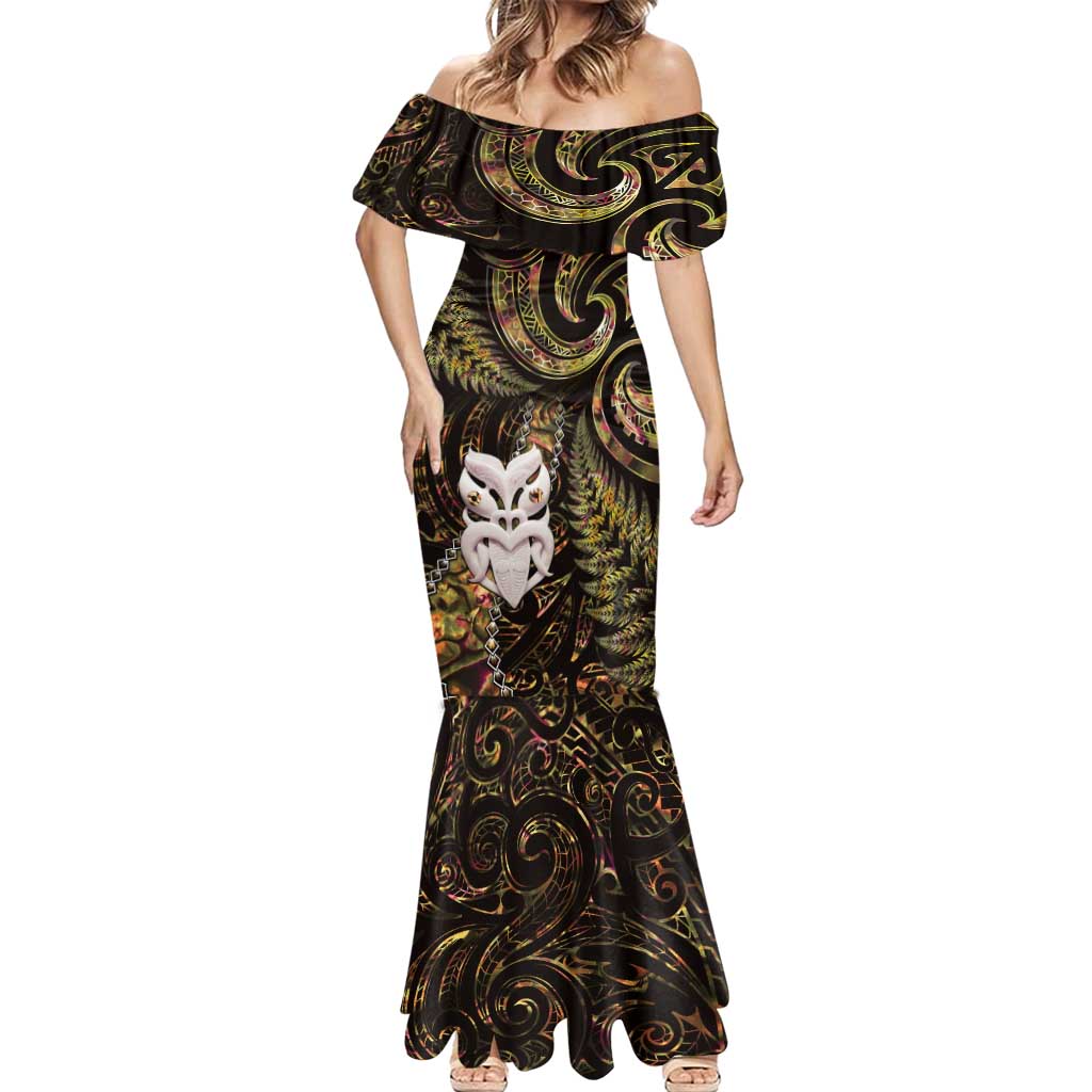 New Zealand Aotearoa Mermaid Dress Maori Wheku Paua Shell Glitter Gold LT05 - Polynesian Pride