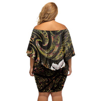 New Zealand Aotearoa Off Shoulder Short Dress Maori Wheku Paua Shell Glitter Gold LT05 - Polynesian Pride