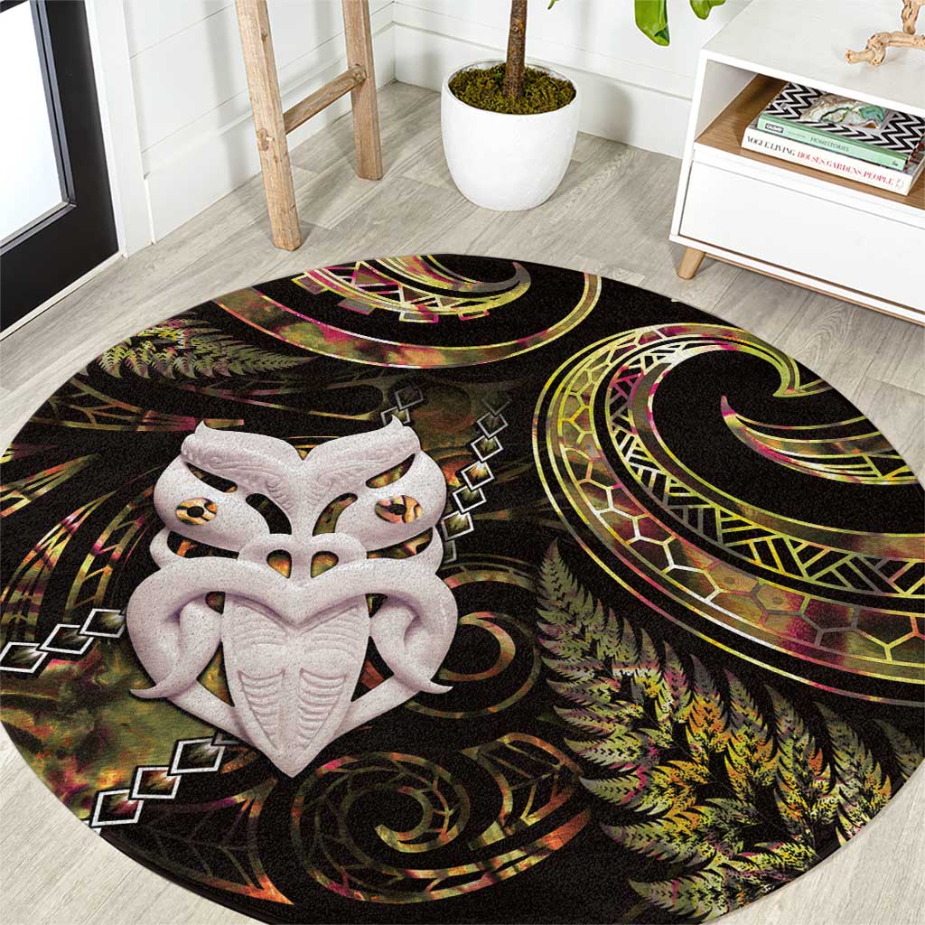 New Zealand Aotearoa Round Carpet Maori Wheku Paua Shell Glitter Gold LT05 Gold - Polynesian Pride