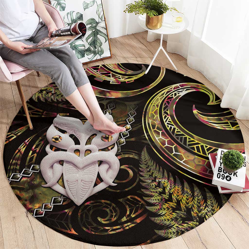 New Zealand Aotearoa Round Carpet Maori Wheku Paua Shell Glitter Gold LT05 - Polynesian Pride