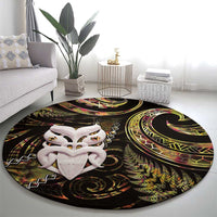 New Zealand Aotearoa Round Carpet Maori Wheku Paua Shell Glitter Gold LT05 - Polynesian Pride