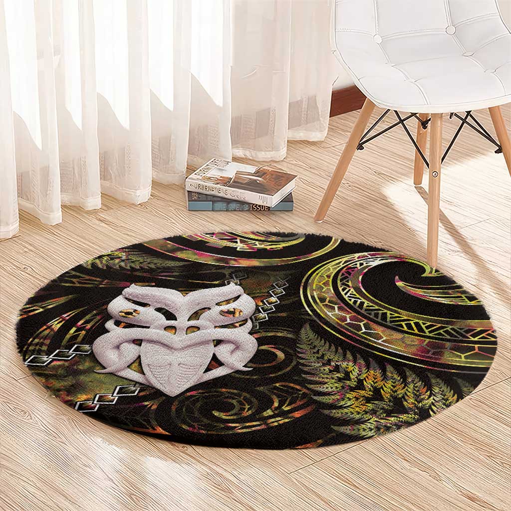 New Zealand Aotearoa Round Carpet Maori Wheku Paua Shell Glitter Gold LT05 - Polynesian Pride