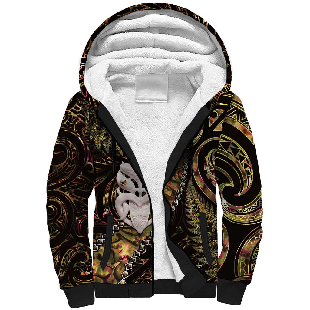 New Zealand Aotearoa Sherpa Hoodie Maori Wheku Paua Shell Glitter Gold LT05 Unisex Gold - Polynesian Pride