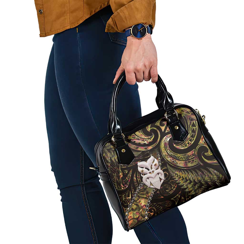 New Zealand Aotearoa Shoulder Handbag Maori Wheku Paua Shell Glitter Gold LT05 - Polynesian Pride