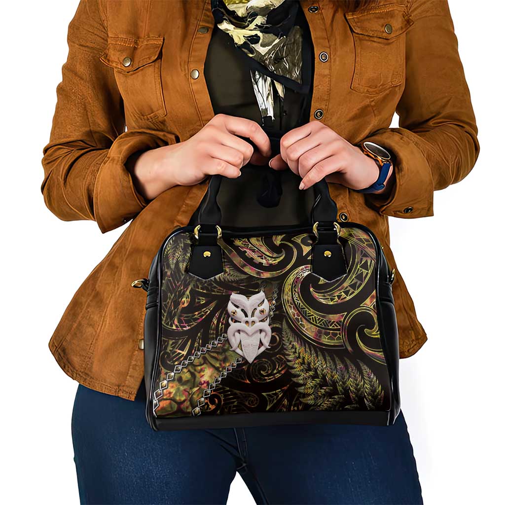 New Zealand Aotearoa Shoulder Handbag Maori Wheku Paua Shell Glitter Gold LT05 - Polynesian Pride