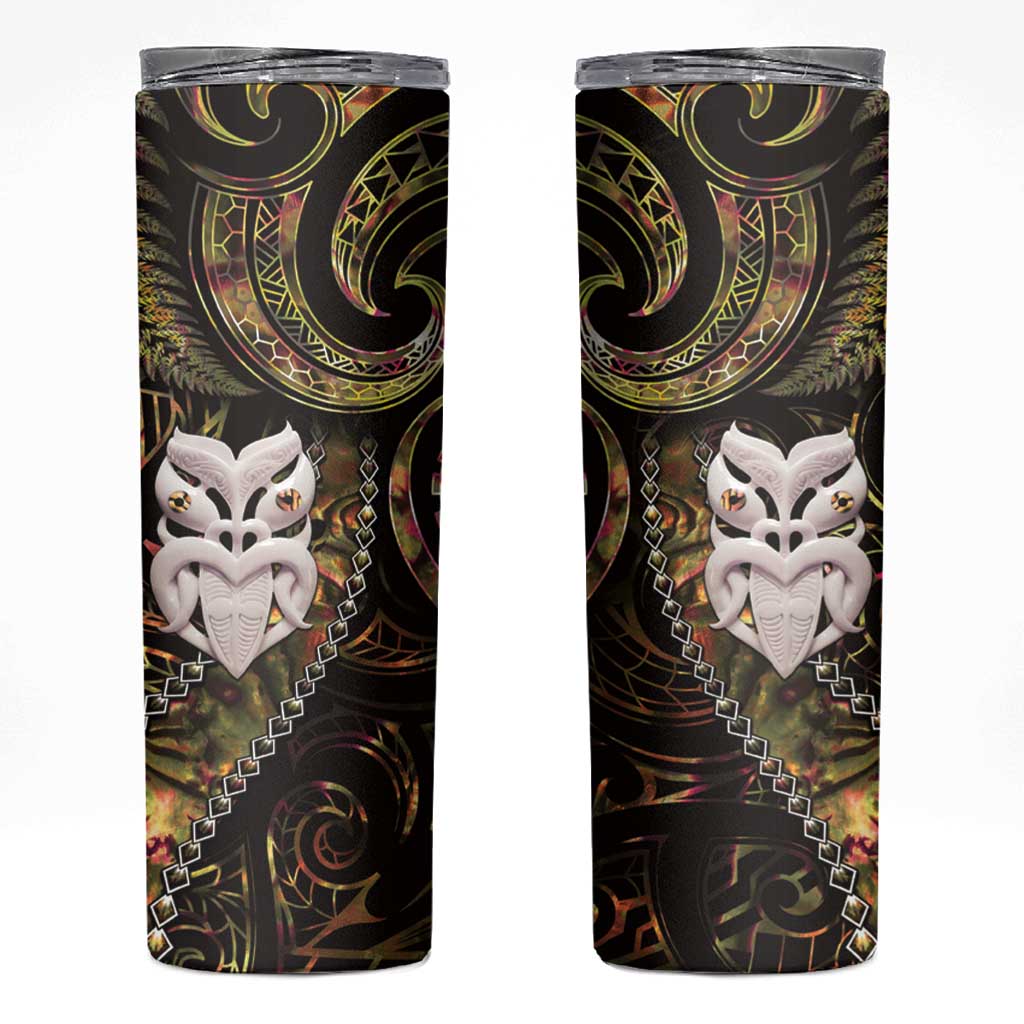 New Zealand Aotearoa Skinny Tumbler Maori Wheku Paua Shell Glitter Gold LT05 Gold - Polynesian Pride