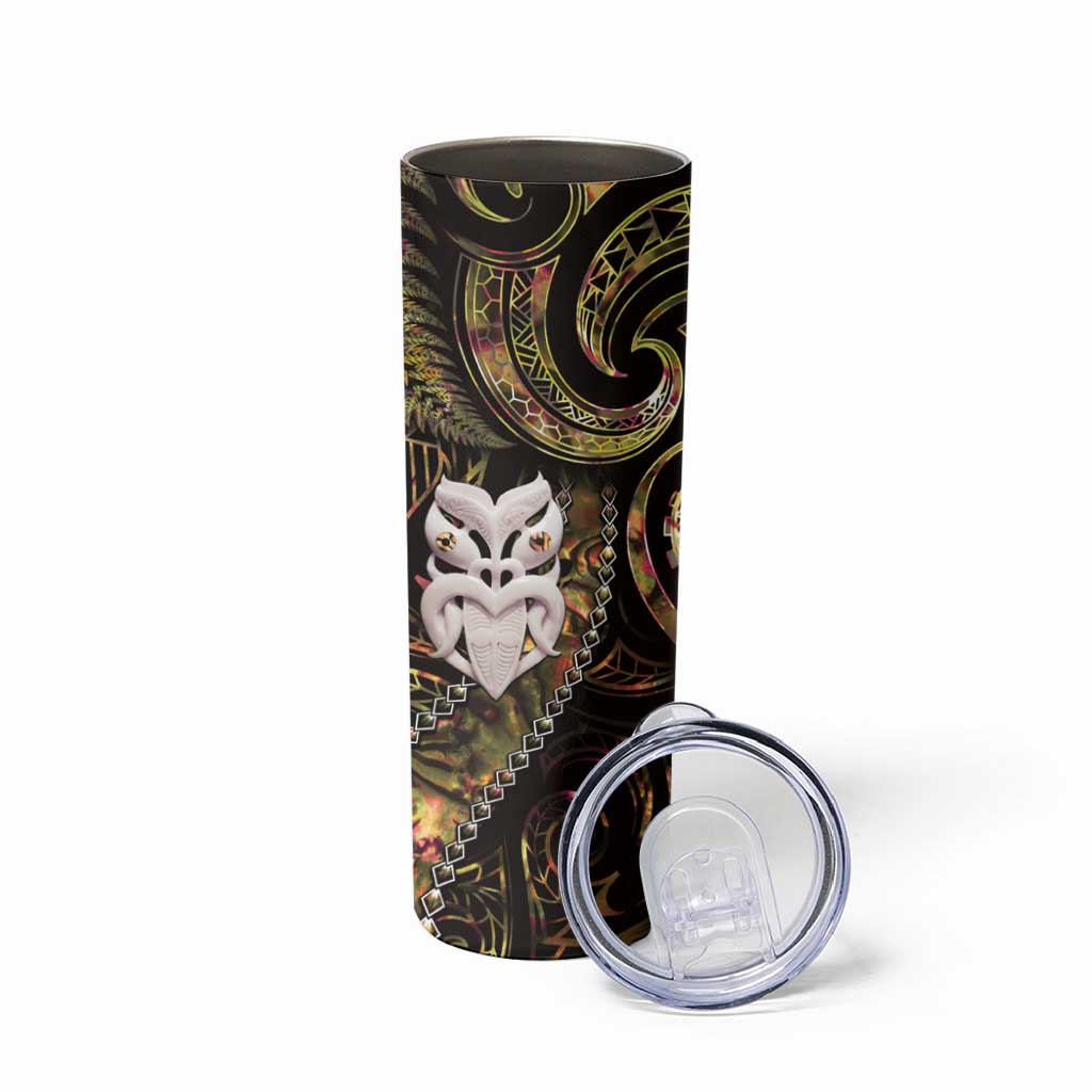 New Zealand Aotearoa Skinny Tumbler Maori Wheku Paua Shell Glitter Gold LT05 - Polynesian Pride