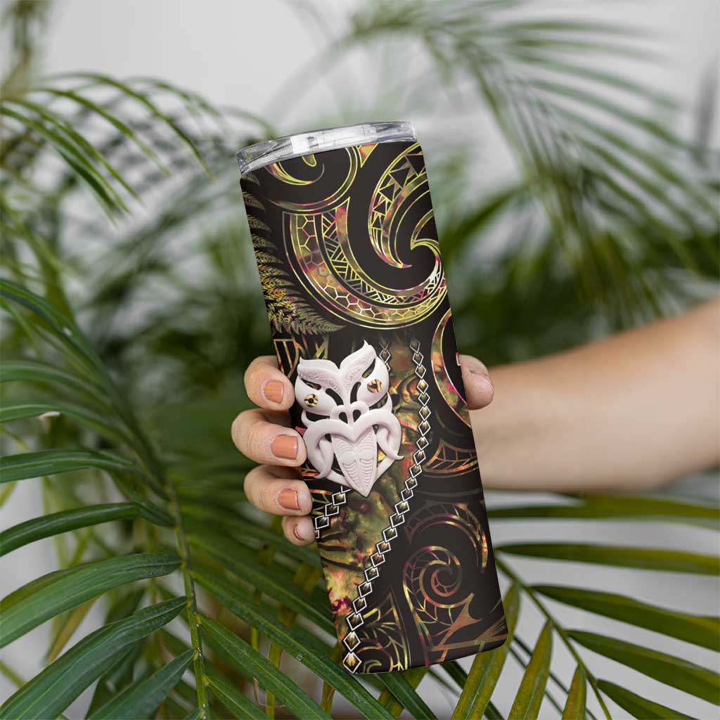 New Zealand Aotearoa Skinny Tumbler Maori Wheku Paua Shell Glitter Gold LT05 - Polynesian Pride