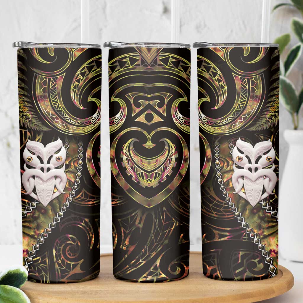 New Zealand Aotearoa Skinny Tumbler Maori Wheku Paua Shell Glitter Gold LT05 - Polynesian Pride