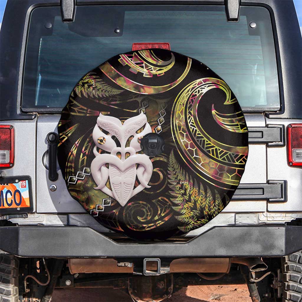 New Zealand Aotearoa Spare Tire Cover Maori Wheku Paua Shell Glitter Gold LT05 Gold - Polynesian Pride