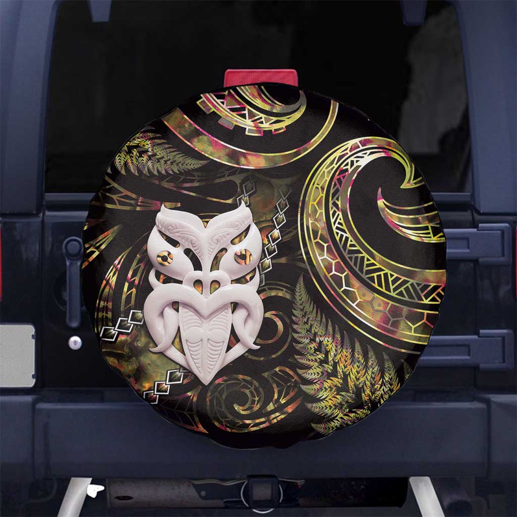 New Zealand Aotearoa Spare Tire Cover Maori Wheku Paua Shell Glitter Gold LT05 - Polynesian Pride