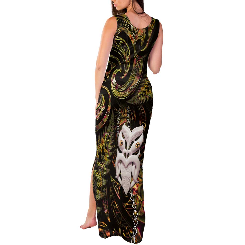 New Zealand Aotearoa Tank Maxi Dress Maori Wheku Paua Shell Glitter Gold LT05 - Polynesian Pride