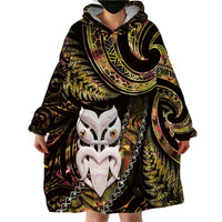 New Zealand Aotearoa Wearable Blanket Hoodie Maori Wheku Paua Shell Glitter Gold LT05 - Polynesian Pride