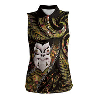 New Zealand Aotearoa Women Sleeveless Polo Shirt Maori Wheku Paua Shell Glitter Gold LT05 Female Gold - Polynesian Pride