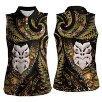 New Zealand Aotearoa Women Sleeveless Polo Shirt Maori Wheku Paua Shell Glitter Gold LT05 - Polynesian Pride