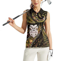 New Zealand Aotearoa Women Sleeveless Polo Shirt Maori Wheku Paua Shell Glitter Gold LT05 - Polynesian Pride