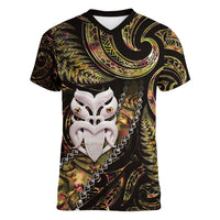 New Zealand Aotearoa Women V-Neck T-Shirt Maori Wheku Paua Shell Glitter Gold LT05 Female Gold - Polynesian Pride