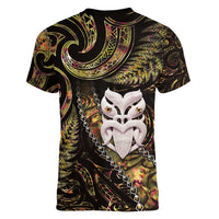 New Zealand Aotearoa Women V-Neck T-Shirt Maori Wheku Paua Shell Glitter Gold LT05 - Polynesian Pride