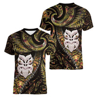 New Zealand Aotearoa Women V-Neck T-Shirt Maori Wheku Paua Shell Glitter Gold LT05 - Polynesian Pride