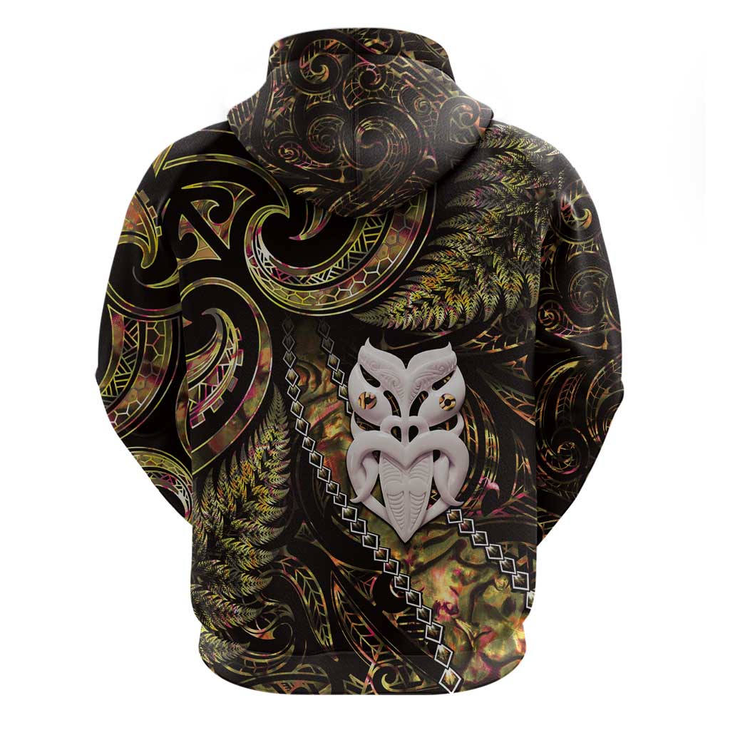 New Zealand Aotearoa Zip Hoodie Maori Wheku Paua Shell Glitter Gold LT05 - Polynesian Pride