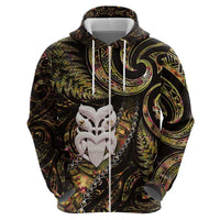 New Zealand Aotearoa Zip Hoodie Maori Wheku Paua Shell Glitter Gold LT05 - Polynesian Pride