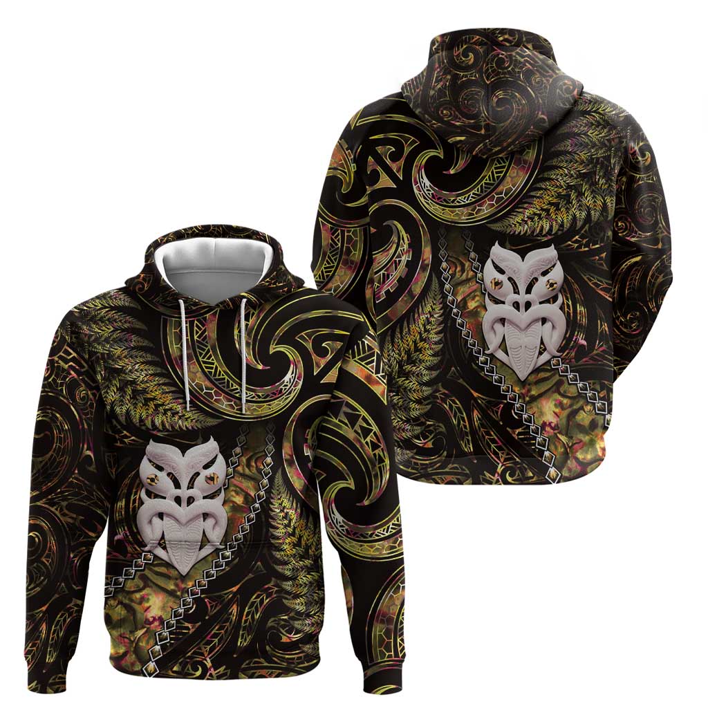 New Zealand Aotearoa Zip Hoodie Maori Wheku Paua Shell Glitter Gold LT05 - Polynesian Pride