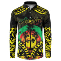 Aloha Tropical Palm Trees Button Sweatshirt Reggae Polynesian Pattern