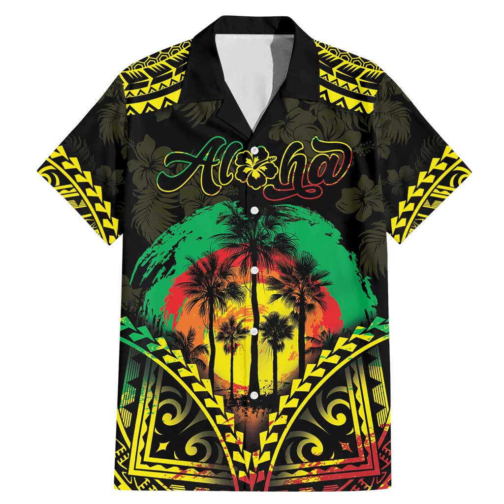 Aloha Tropical Palm Trees Family Matching Mermaid Dress and Hawaiian Shirt Reggae Polynesian Pattern LT05 Dad's Shirt - Short Sleeve Black - Polynesian Pride