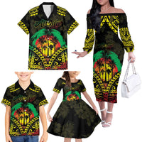 Aloha Tropical Palm Trees Family Matching Off The Shoulder Long Sleeve Dress and Hawaiian Shirt Reggae Polynesian Pattern LT05 - Polynesian Pride