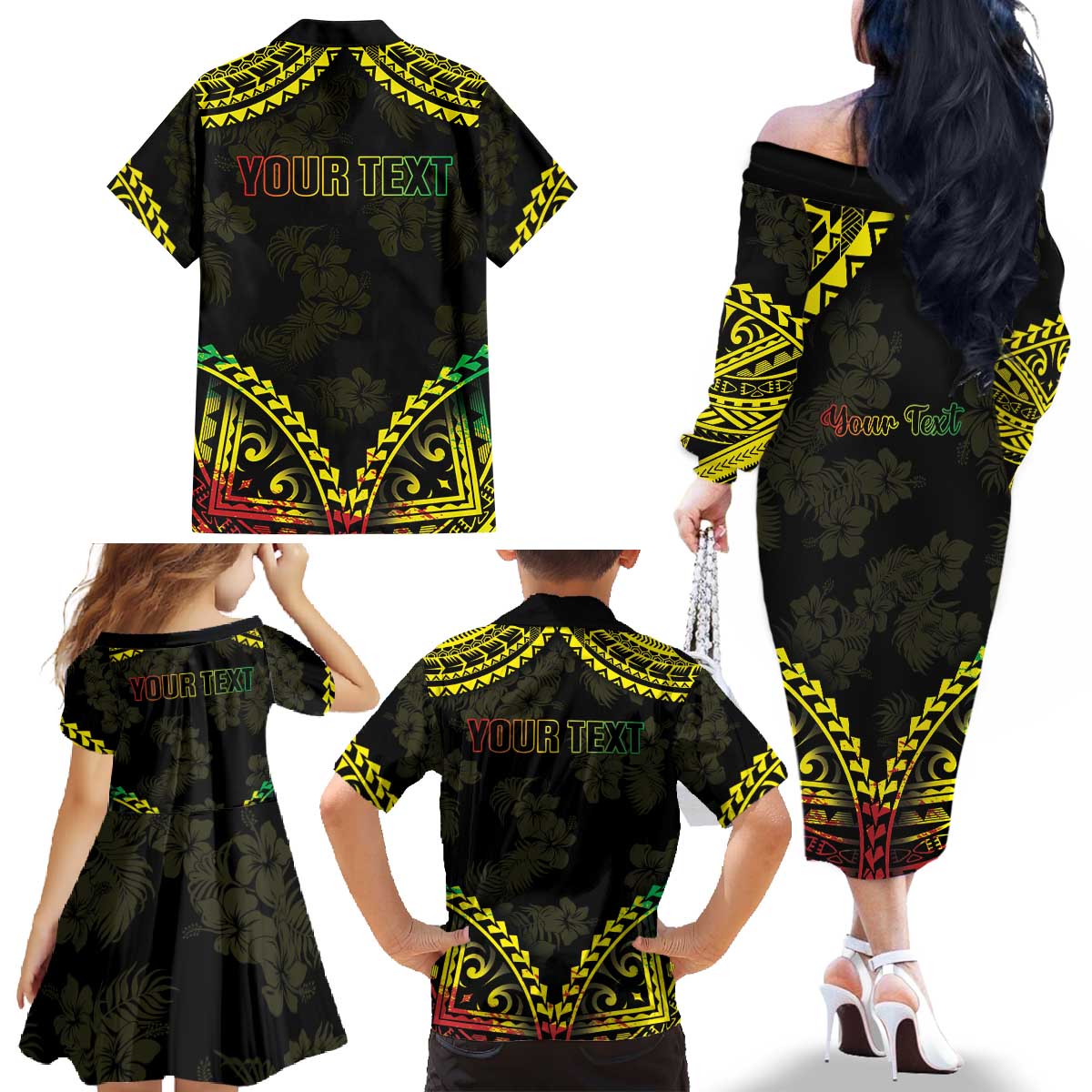 Aloha Tropical Palm Trees Family Matching Off The Shoulder Long Sleeve Dress and Hawaiian Shirt Reggae Polynesian Pattern LT05 - Polynesian Pride