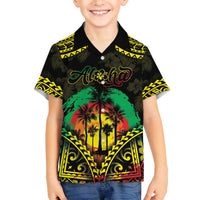 Aloha Tropical Palm Trees Family Matching Off The Shoulder Long Sleeve Dress and Hawaiian Shirt Reggae Polynesian Pattern LT05 Son's Shirt Black - Polynesian Pride