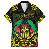 Aloha Tropical Palm Trees Family Matching Off Shoulder Maxi Dress and Hawaiian Shirt Reggae Polynesian Pattern