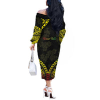 Aloha Tropical Palm Trees Off The Shoulder Long Sleeve Dress Reggae Polynesian Pattern LT05 - Polynesian Pride
